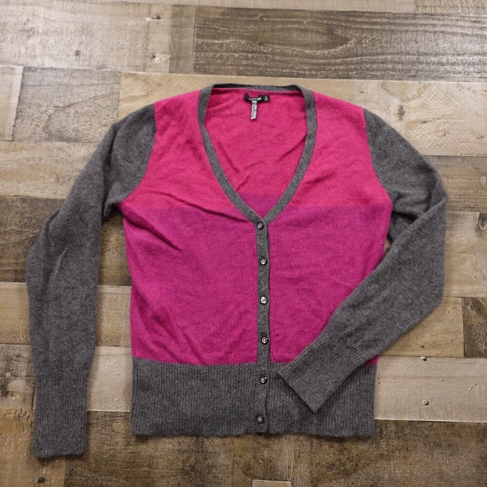 Apt 9 pure cashmere v neck cardigan women's medium colorblock 100%‎ cashmere